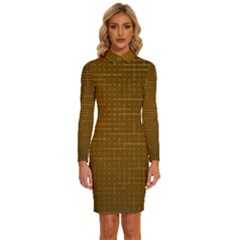 Anstract Gold Golden Grid Background Pattern Wallpaper Long Sleeve Shirt Collar Bodycon Dress by Maspions