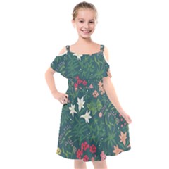 Spring Small Flowers Kids  Cut Out Shoulders Chiffon Dress