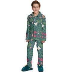 Spring Small Flowers Kids  Long Sleeve Velvet Pajamas Set by AlexandrouPrints