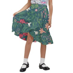 Spring Small Flowers Kids  Ruffle Flared Wrap Midi Skirt by AlexandrouPrints