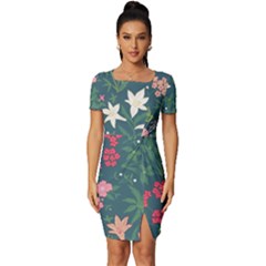 Spring Small Flowers Fitted Knot Split End Bodycon Dress by AlexandrouPrints