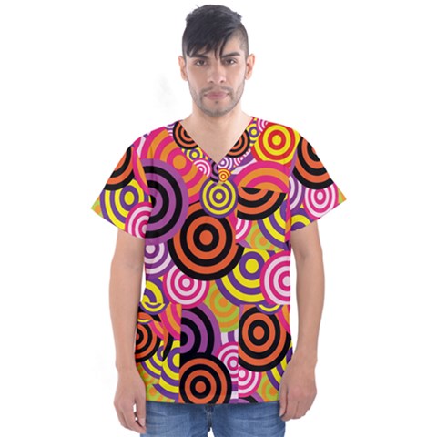 Abstract Circles Background Retro Men s V-neck Scrub Top by Ravend