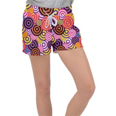 Abstract Circles Background Retro Women s Velour Lounge Shorts by Ravend