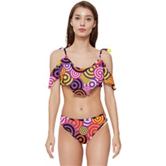 Abstract Circles Background Retro Ruffle Edge Tie Up Bikini Set	 by Ravend