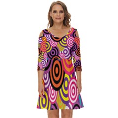 Abstract Circles Background Retro Shoulder Cut Out Zip Up Dress by Ravend