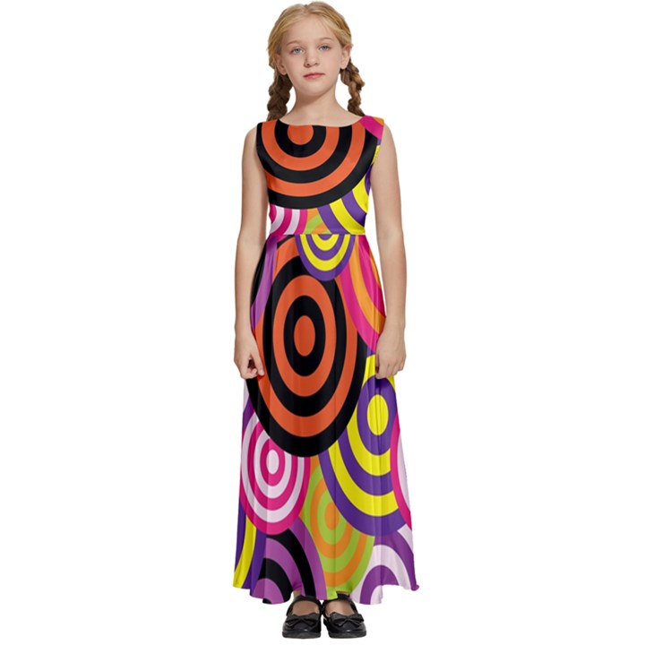 Abstract Circles Background Retro Kids  Satin Sleeveless Maxi Dress