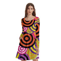 Abstract Circles Background Retro Long Sleeve Knee Length Skater Dress With Pockets by Ravend