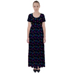 Background Ornamental Pattern High Waist Short Sleeve Maxi Dress