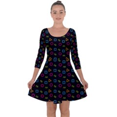 Background Ornamental Pattern Quarter Sleeve Skater Dress