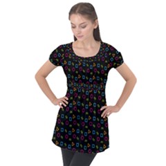 Background Ornamental Pattern Puff Sleeve Tunic Top