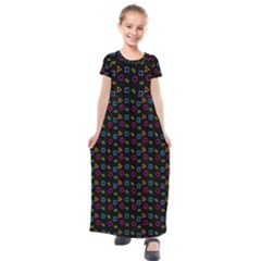 Background Ornamental Pattern Kids  Short Sleeve Maxi Dress