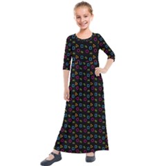 Background Ornamental Pattern Kids  Quarter Sleeve Maxi Dress