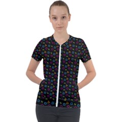 Background Ornamental Pattern Short Sleeve Zip Up Jacket