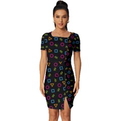 Background Ornamental Pattern Fitted Knot Split End Bodycon Dress