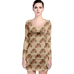 Coffee Beans Pattern Texture Long Sleeve Bodycon Dress