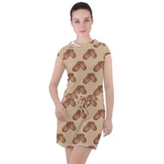 Coffee Beans Pattern Texture Drawstring Hooded Dress