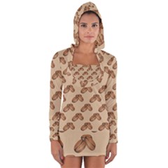 Coffee Beans Pattern Texture Long Sleeve Hooded T-shirt