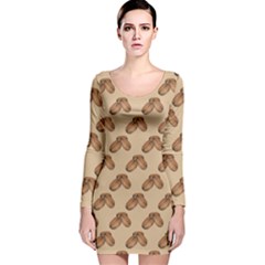 Coffee Beans Pattern Texture Long Sleeve Velvet Bodycon Dress