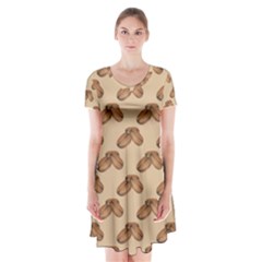 Coffee Beans Pattern Texture Short Sleeve V-neck Flare Dress