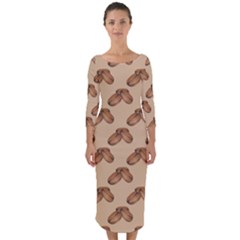 Coffee Beans Pattern Texture Quarter Sleeve Midi Bodycon Dress