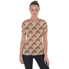 Coffee Beans Pattern Texture Shoulder Cut Out Short Sleeve Top