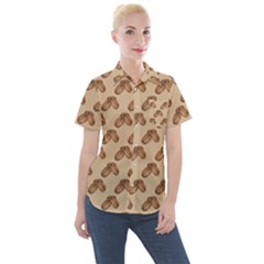 Coffee Beans Pattern Texture Women s Short Sleeve Pocket Shirt