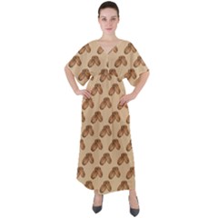 Coffee Beans Pattern Texture V-neck Boho Style Maxi Dress