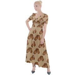 Coffee Beans Pattern Texture Button Up Short Sleeve Maxi Dress by Maspions