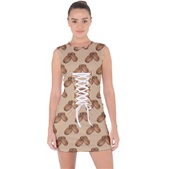 Coffee Beans Pattern Texture Lace Up Front Bodycon Dress