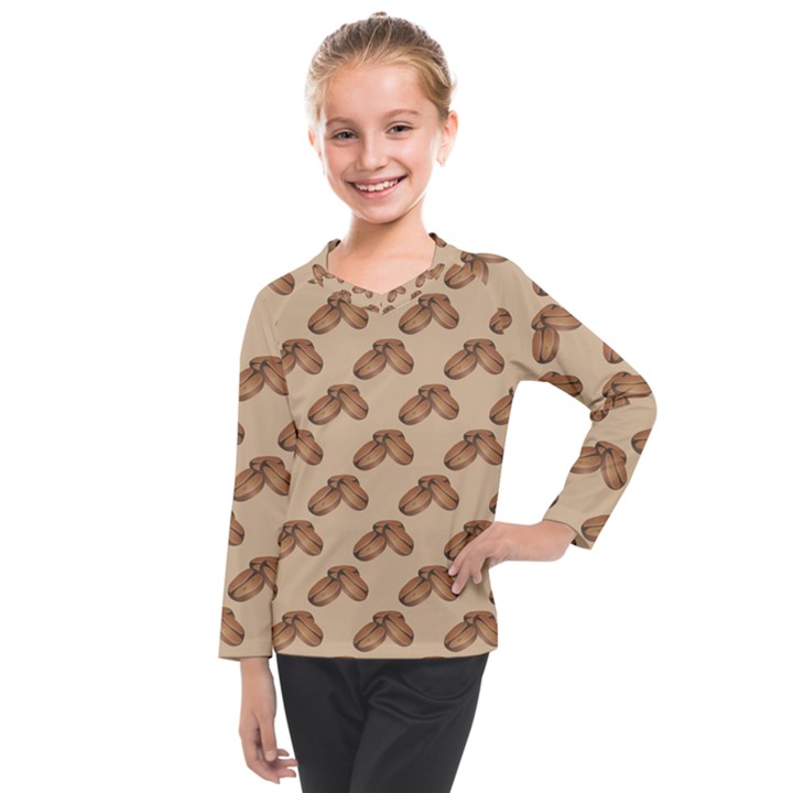 Coffee Beans Pattern Texture Kids  Long Mesh T-Shirt