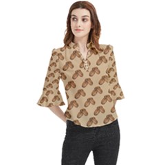 Coffee Beans Pattern Texture Loose Horn Sleeve Chiffon Blouse