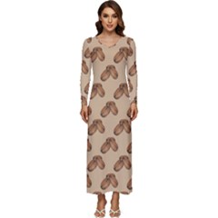 Coffee Beans Pattern Texture Long Sleeve Longline Maxi Dress by Maspions