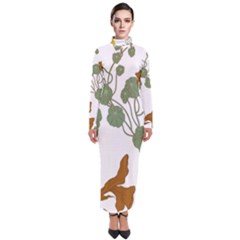 Nasturtium Flower Plant Leaves Turtleneck Maxi Dress by Maspions