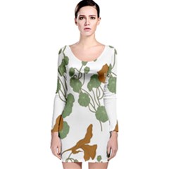 Nasturtium Flower Plant Leaves Long Sleeve Velvet Bodycon Dress