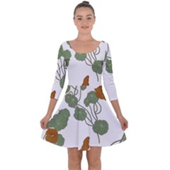 Nasturtium Flower Plant Leaves Quarter Sleeve Skater Dress