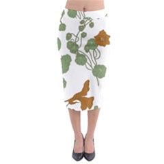 Nasturtium Flower Plant Leaves Midi Pencil Skirt