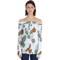 Nasturtium Flower Plant Leaves Off Shoulder Long Sleeve Top