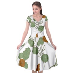 Nasturtium Flower Plant Leaves Cap Sleeve Wrap Front Dress