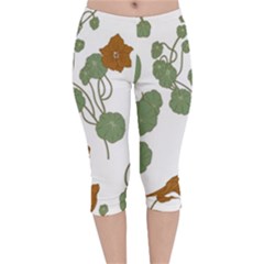 Nasturtium Flower Plant Leaves Velvet Capri Leggings 