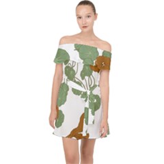 Nasturtium Flower Plant Leaves Off Shoulder Chiffon Dress