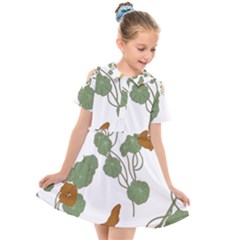 Nasturtium Flower Plant Leaves Kids  Short Sleeve Shirt Dress