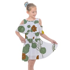 Nasturtium Flower Plant Leaves Kids  Shoulder Cutout Chiffon Dress