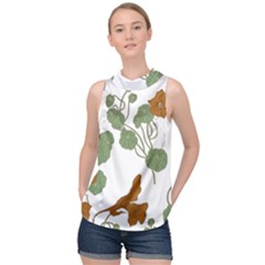 Nasturtium Flower Plant Leaves High Neck Satin Top