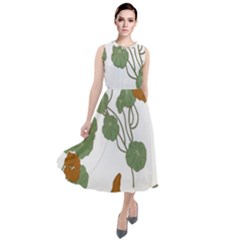 Nasturtium Flower Plant Leaves Round Neck Boho Dress