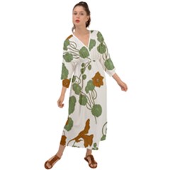 Nasturtium Flower Plant Leaves Grecian Style  Maxi Dress