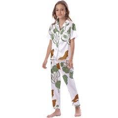 Nasturtium Flower Plant Leaves Kids  Satin Short Sleeve Pajamas Set