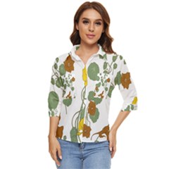 Nasturtium Flower Plant Leaves Women s Quarter Sleeve Pocket Shirt