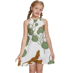 Nasturtium Flower Plant Leaves Kids  Halter Collar Waist Tie Chiffon Dress