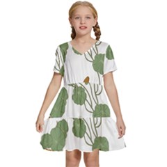 Nasturtium Flower Plant Leaves Kids  Short Sleeve Tiered Mini Dress