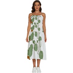 Nasturtium Flower Plant Leaves Sleeveless Shoulder Straps Boho Dress